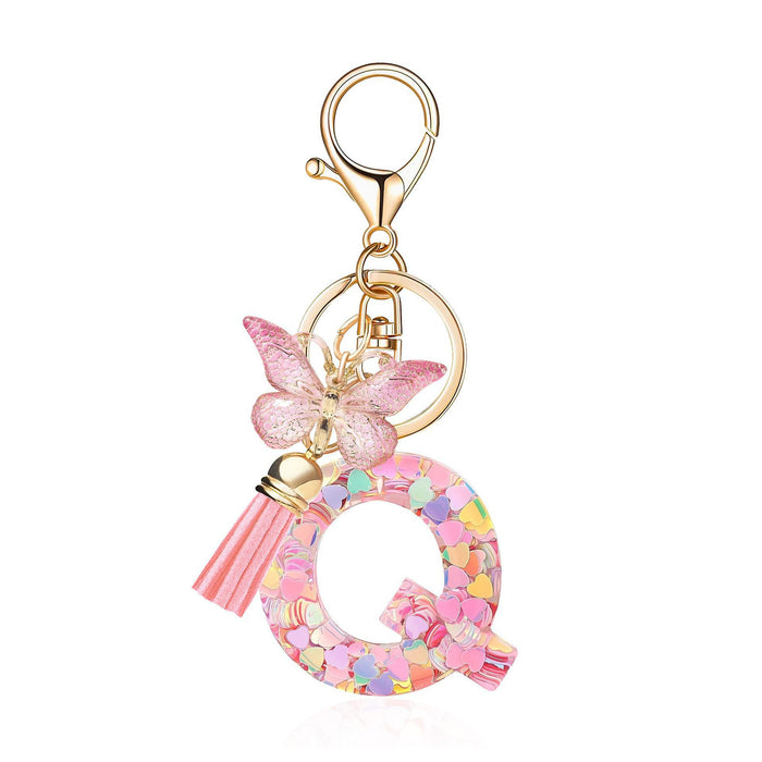 Wholesale Pink Letter Keychain Heart Sequin Butterfly Tassel Keychain Crystal Glue Pendan