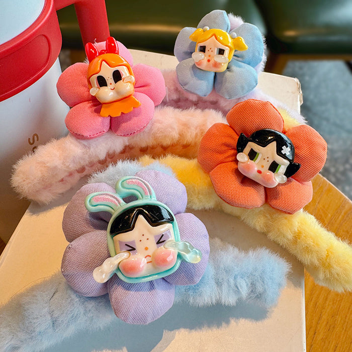 Wholesale Children' s Hairpin Cartoon Cute Flower Plush Grab Clip Autumn and Winter Girls'  Large Shark Clip Hair Grab Hairpin Headwear