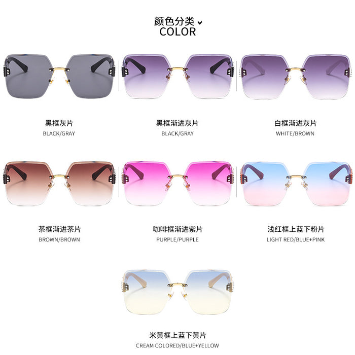Wholesale Retro Square Metal Rimless Cut-Edge Sunglasses