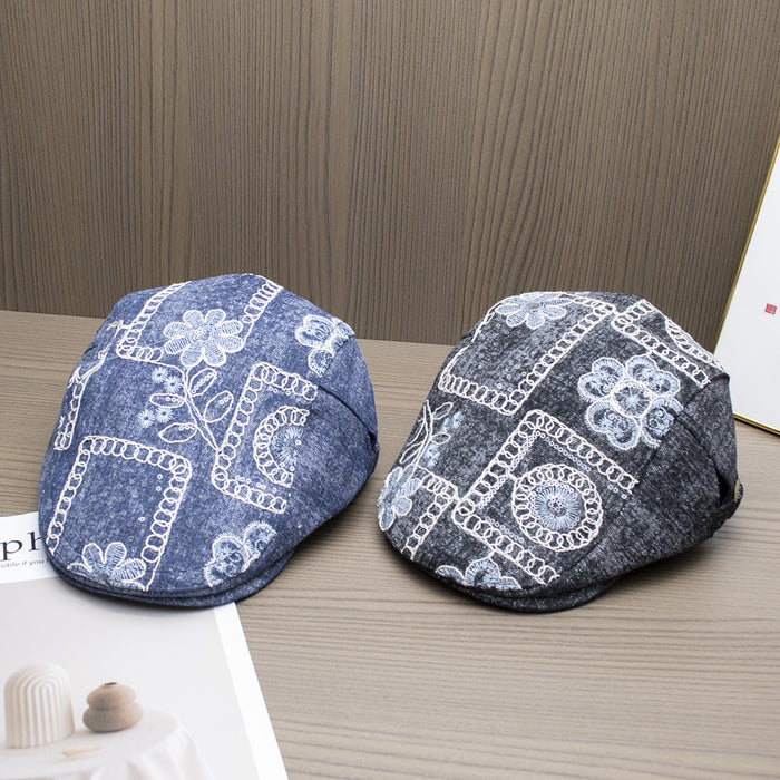 Wholesale Personalized embroidery sequins flower forward hat versatile duck tongue denim