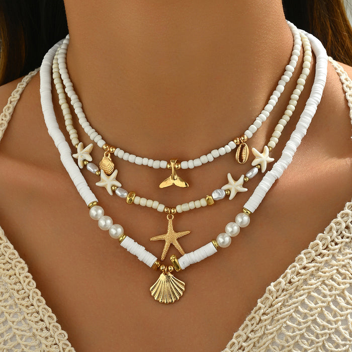 Wholesale Zinc Alloy Layered Necklace with nut Tree Starfish Flower Pendant