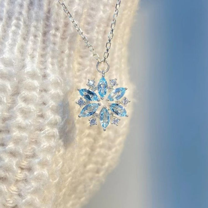Wholesale Diamond Sky Blue Glass  Necklace Women Diamond Necklace