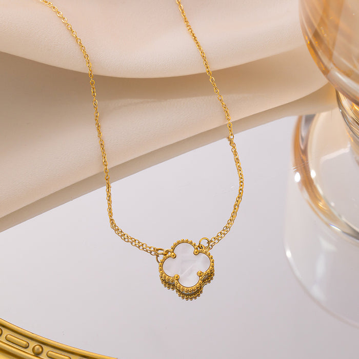 Wholesale titanium steel double-sided four-leaf clover necklace women