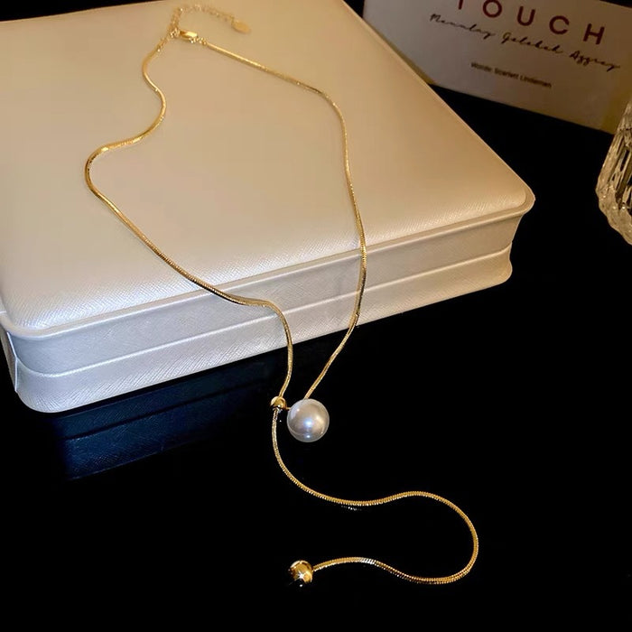 Wholesale pearl necklace popular long  chain elegant high-end high-grade accessories clavicle chain
