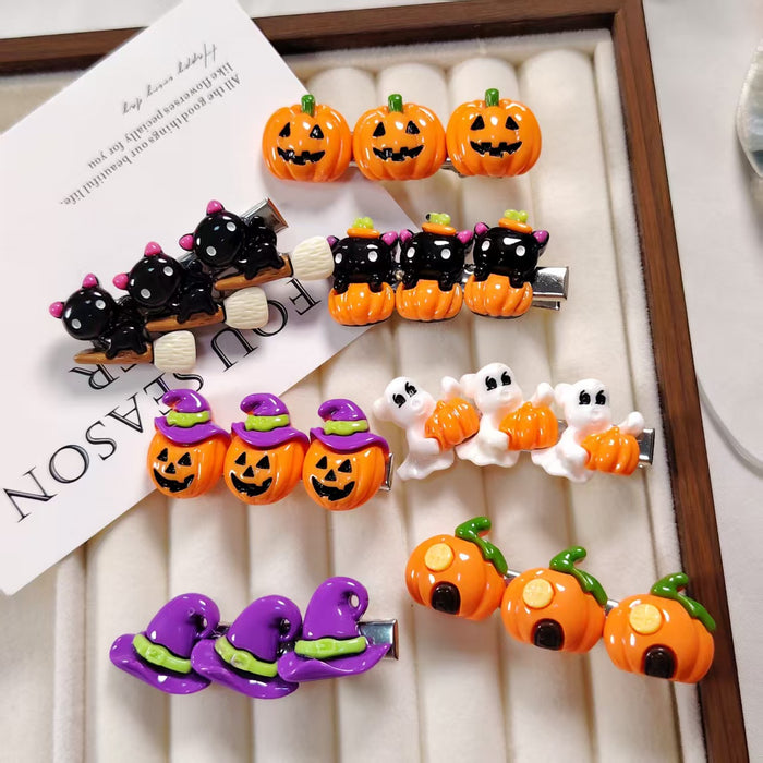 Wholesale Resin  Alligator Hair Clips Pumpkin Ghost Witch Hat For Kids Party