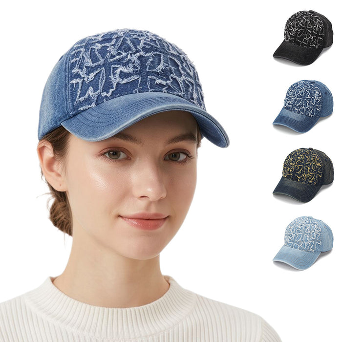 Wholesale Stylish Women' s Soft Top Washed Denim Baseball Cap with Cross Embroidery Sun Protection Hat