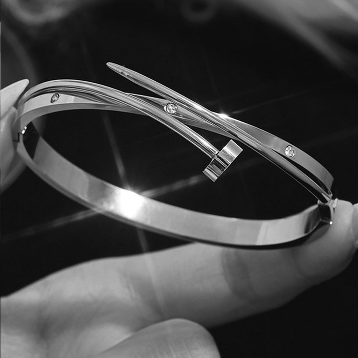 Wholesale Titanium Steel Rhinestone Clover Bangle Bracelet Set Gold And Silver Fashion Jewelry