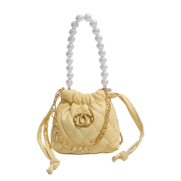 Wholesale Chic Small Pu Bucket Bag with Pearl Chain for Everyday Wear