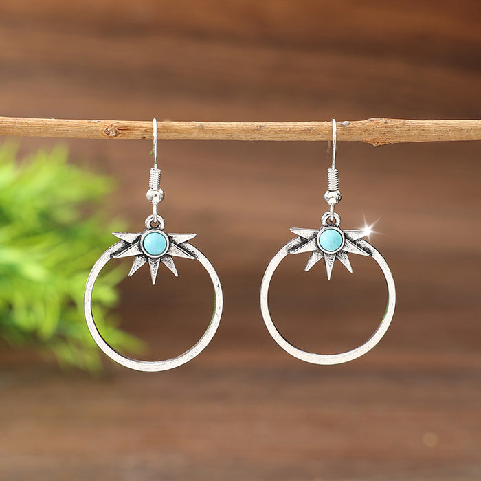 Wholesale Silver-Rimmed Starburst Turquoise Earrings