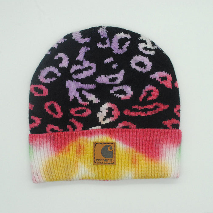 Wholesale autumn and winter windproof and warm leopard print tie-dye beanie JDC-HT-PNi001