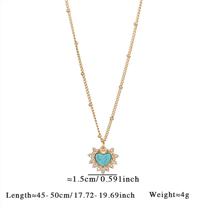 Wholesale Simple natural stone heart necklace versatile and high-end stainless steel necklace paired with blue pine tiger eye stone