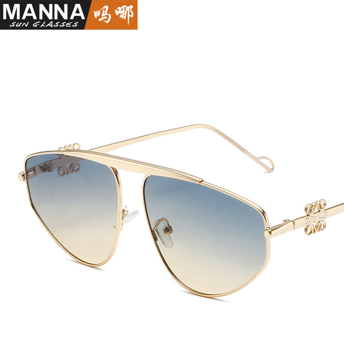 Wholesale Fashionable large frame sunglasses, metal polygonal personalized sunglasses, retro street photography, outdoor beach glasses