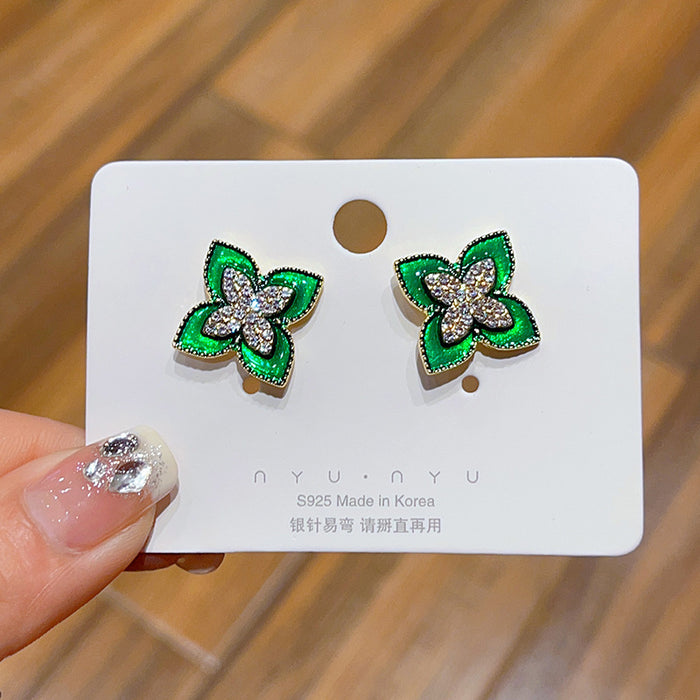 Wholesale Green Clover   Silver Pin Earrings JDC-ES-JiaoB003