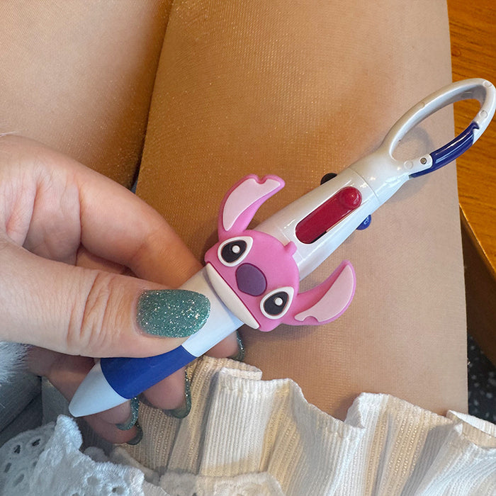 Wholesale Four-Color Cartoon Animation Plastic Press Ballpoint Pen Carabiner Creative Portable Gift Pen Practical Stationery Pendant Pen