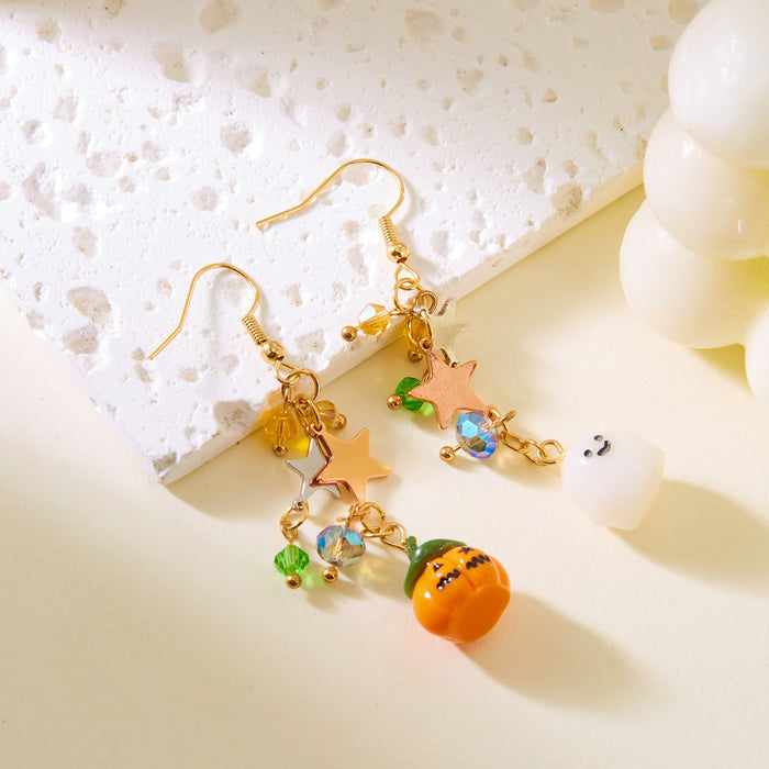 Wholesale  crystal earrings cartoon ghost pumpkin moon five-pointed star pendant irregular earrings