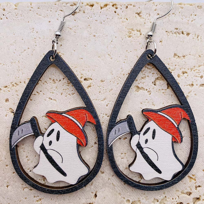 Wholesale Wooden earrings with ghost pumpkin print pendant earrings,  new  wooden earrings