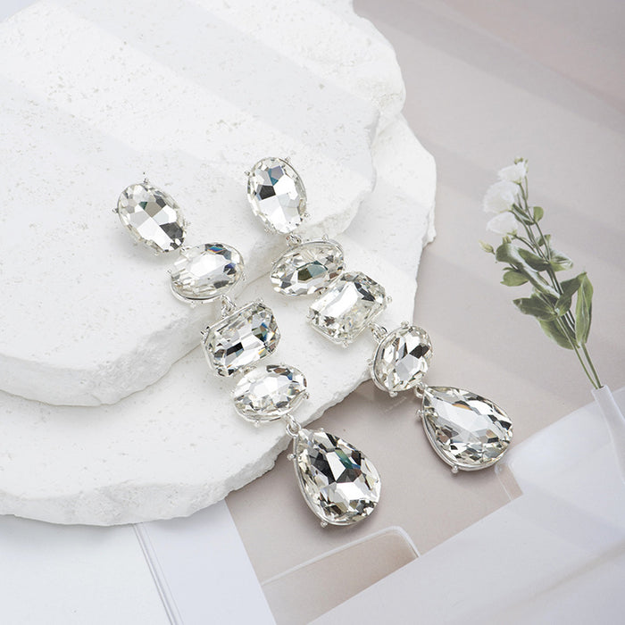 Wholesale Geometric glass diamond studded earrings