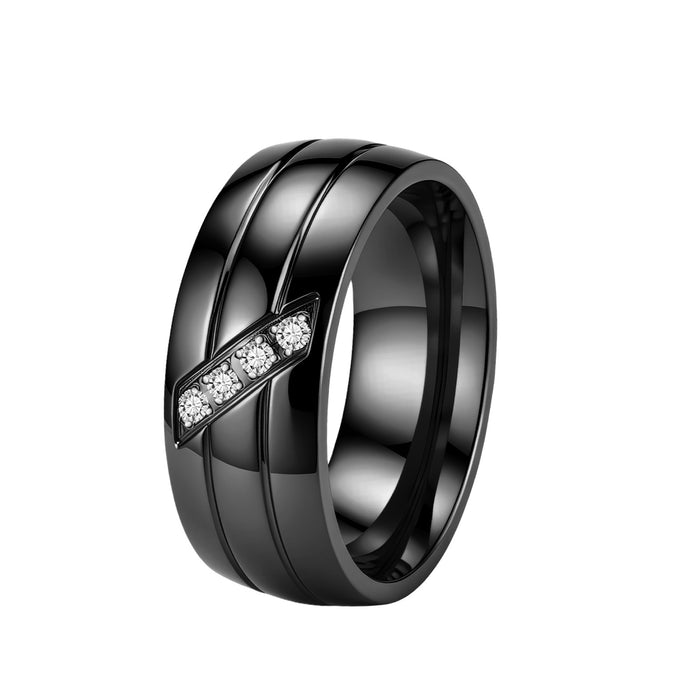 Wholesale Gold Stainless Steel Couple Ring with Diamond Inlay Fashion Jewelry Accessory