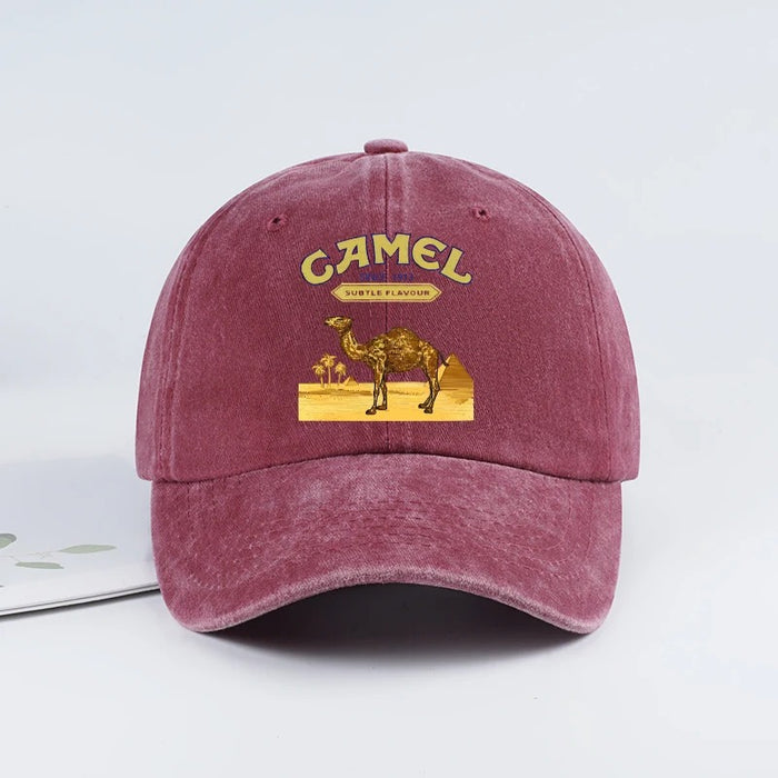 Wholesale Vintage Camel Print Washed Baseball Cap Stylish American Retro Adjustable Peaked Cap