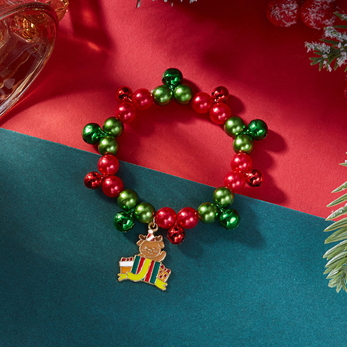 Wholesale Christmas Beaded Bracelet Tree Elk Pendant Zinc Alloy Elastic Jewelry Accessory for Party