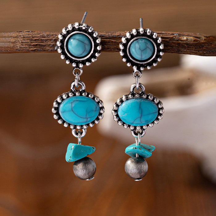 Wholesale Retro turquoise decorative pendant earrings exaggerated personality