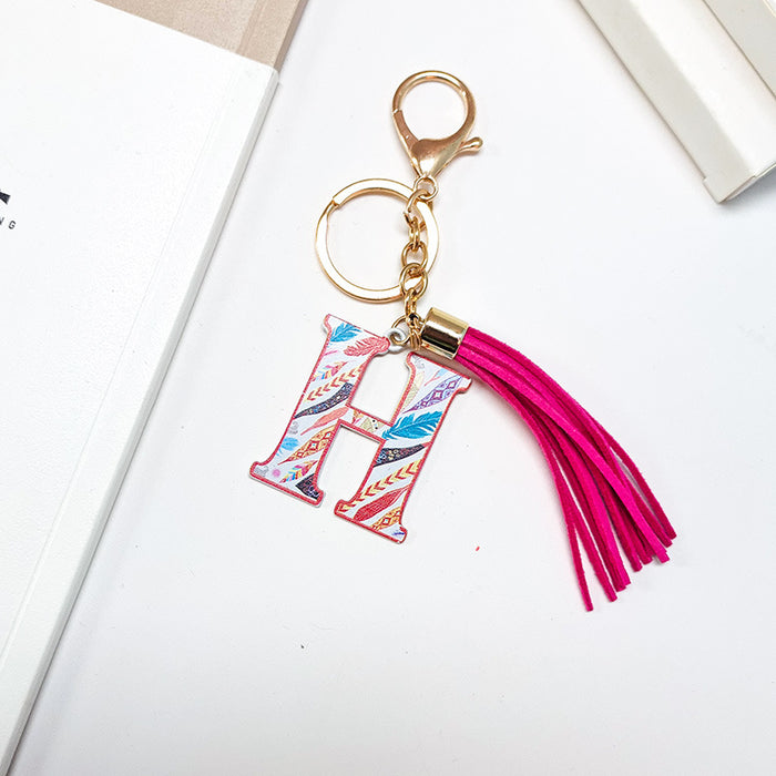 Wholesale Zinc Alloy Leather Letter Color Tassel Keychain JDC-KC-JinY003