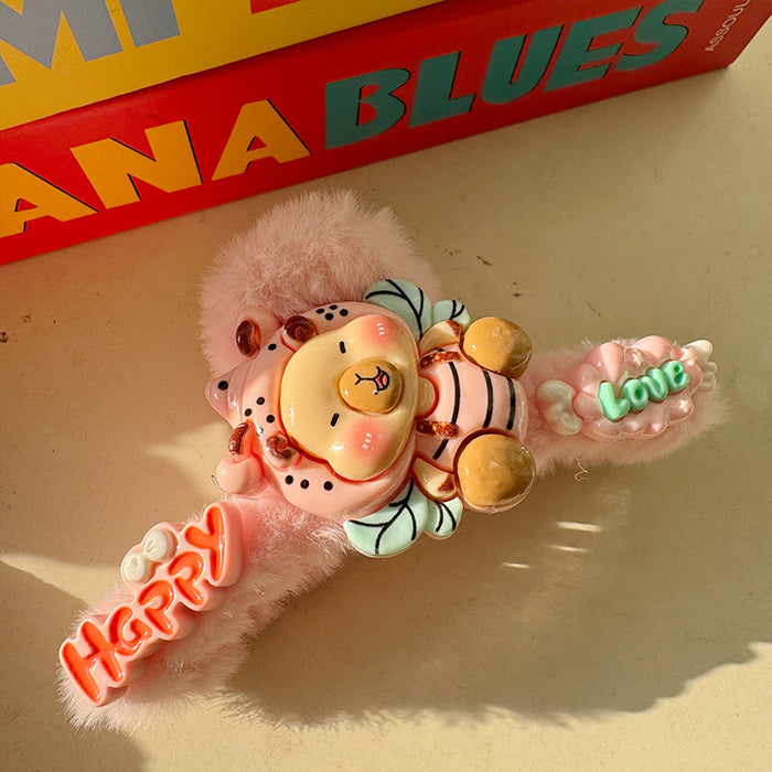Wholesale Cute cartoon plush bear large shark clip,  suitable for girls with thick hair.