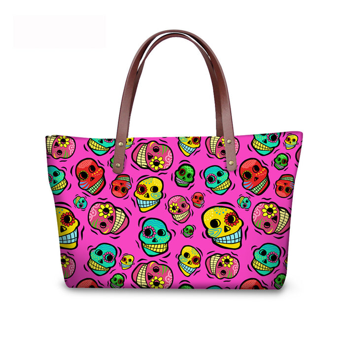 Wholesale Colorful Skull Print Large Capacity Tote Bag JDC-SD-ZhengDing001