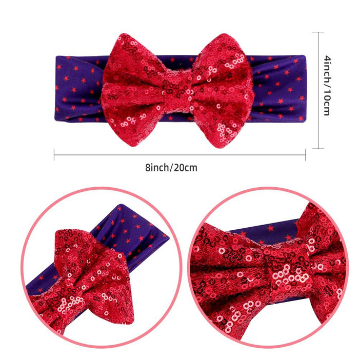 Wholesale 50PCS American Independence Day Baby Print Sequin Bow Wide Border Fabric Headband JDC-HD-XiuG001