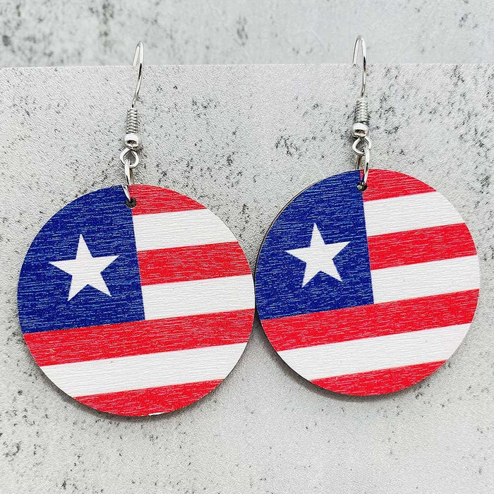 Wholesale Independence Day Five-pointed Star Printed Wooden Earrings JDC-ES-PuCi032