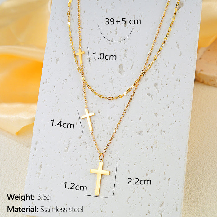 Wholesale Elegant Cross Necklace Stainless Steel 18K Gold Plated Double Layer Chain Trendy Layering Jewelry Accessory For Women Party Gift Boutique