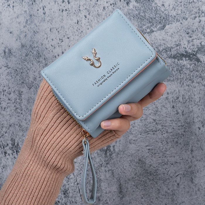 Wholesale PU Trifold Wallet for Women - Khaki Zipper Card Holder Coin Purse Fashion Accessory MOQ≥3