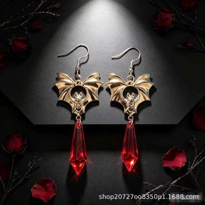 Wholesale Electroplated Zinc Alloy Bat Pendant Earrings Gothic  Retro Contrast Color Design For Women Fashion Party Jewelry