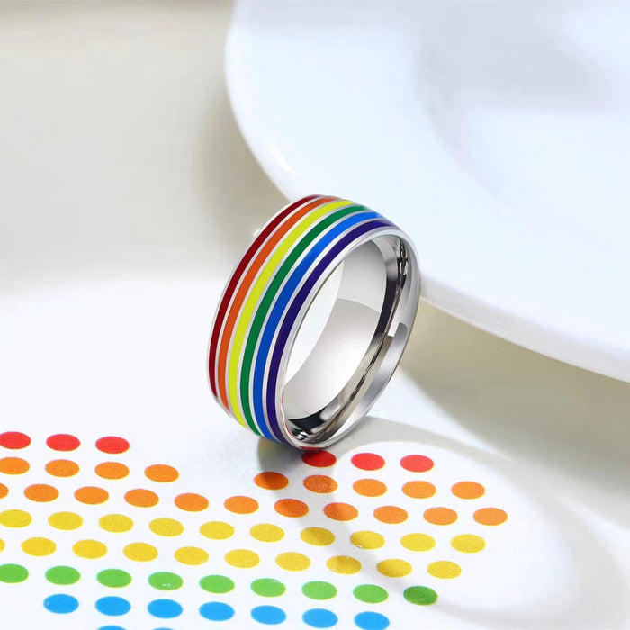 Wholesale LGBT Rainbow Couple Stainless Steel Ring JDC-RS-MG011