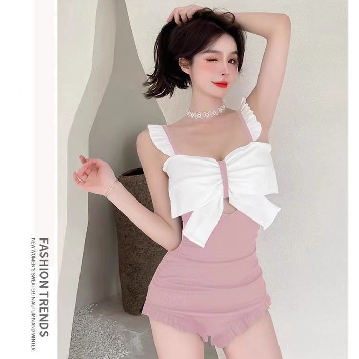 Wholesale New Cute Girl Butterfly Knot Triangle Women's Belly Covering and Slimming Dew Hot Spring Outfit One Piece Swimsuit