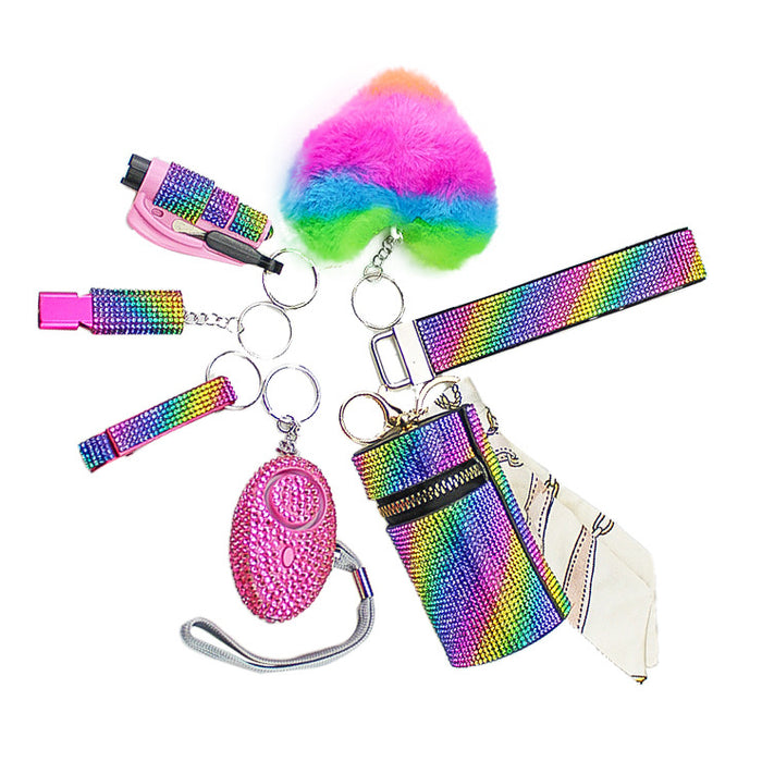 Wholesale 7 Piece Aluminum Alloy Multi Color Personal Alarm Keychain Set Love Theme Fashion Accessory Gift