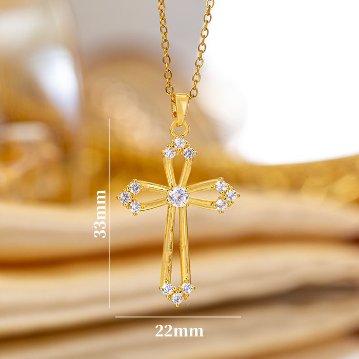 Wholesale Zircon-set cross Titanium steel necklace
