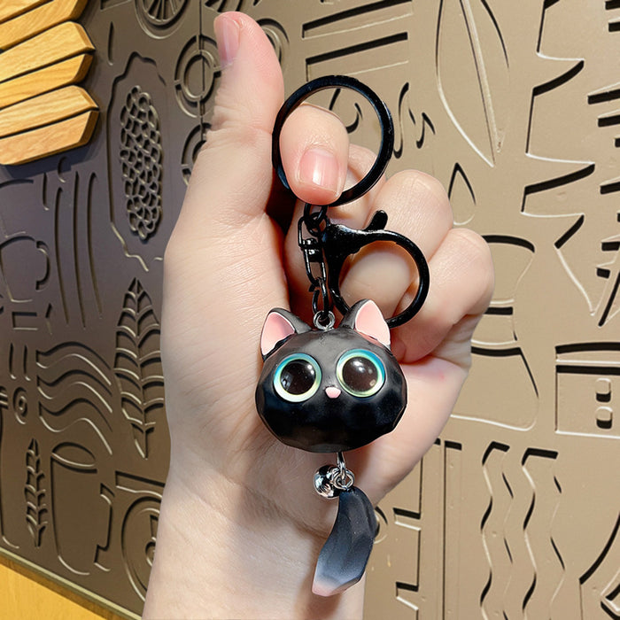 Wholesale Cute cartoon big-eyed cat head resin couple hanging tail cat pendant small gift doll key