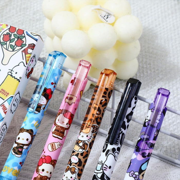 Wholesale 5pcs/set Leopard Print Style Cat Student Brush Question Pen Quick-Drying Press Gel Pen