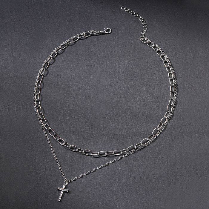 Wholesale Versatile Full Diamond Necklace, Fashionable, Personalized, Minimalist, Cross Multi Layer Necklace
