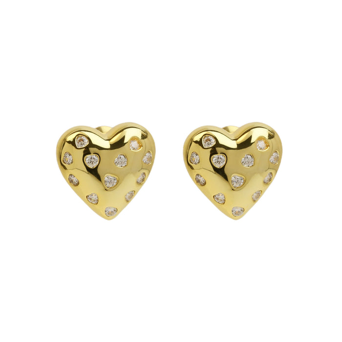 Wholesale 2PCS 18K Gold Brass Love Zircon Earrings JDC-ES-BaiYi029