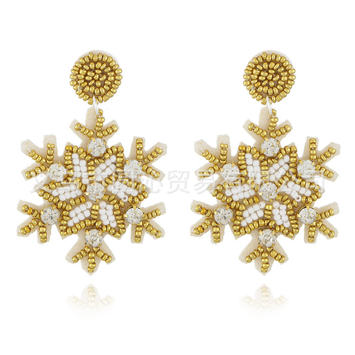 Wholesale Christmas Fabric Rice Bead Earrings Hand-Sewn Christmas Tree Old Man Snowman Snowflake Earrings