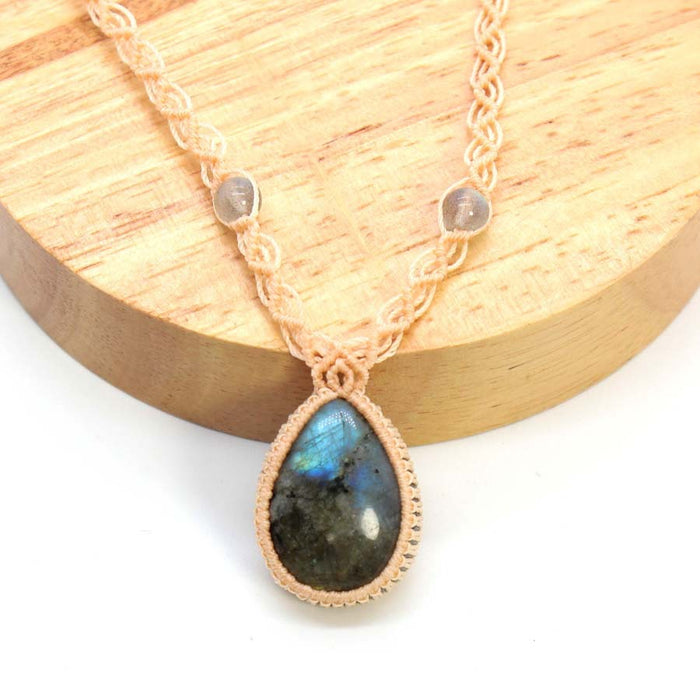 Wholesale Women S Vintage Bohemian Handmade Necklace Irregular Drop Natural Stone Pendant Braided Chain Fashion Jewelry Accessory