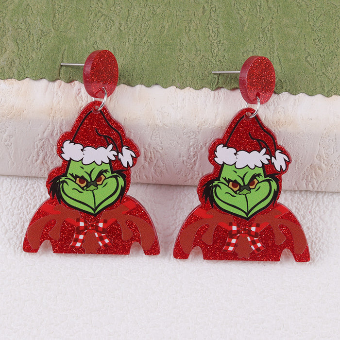 Wholesale Christmas Niche Green Hat Monster Acrylic Earrings