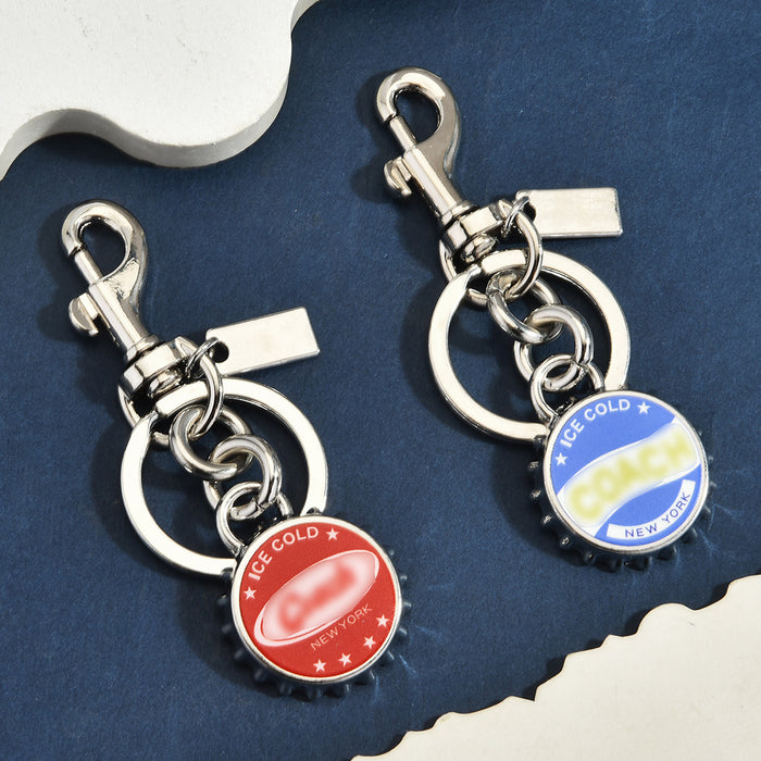 Wholesale Beer Bottle Cap Keychain Red Alloy Retro New York Bag Charm