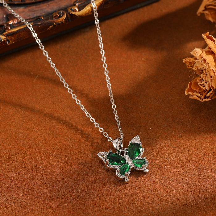 Wholesale Titanium Steel Butterfly Pendant Necklace with Pearl and Crystal Accents - Trendy Jewelry Accessory
