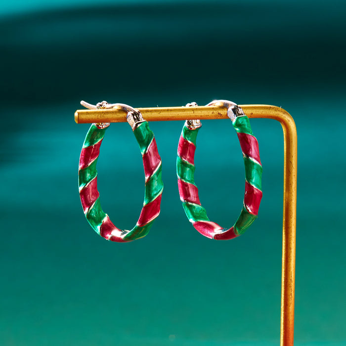 Wholesale Christmas color matching earrings Exaggerated creative design red and green contrast twisted earrings