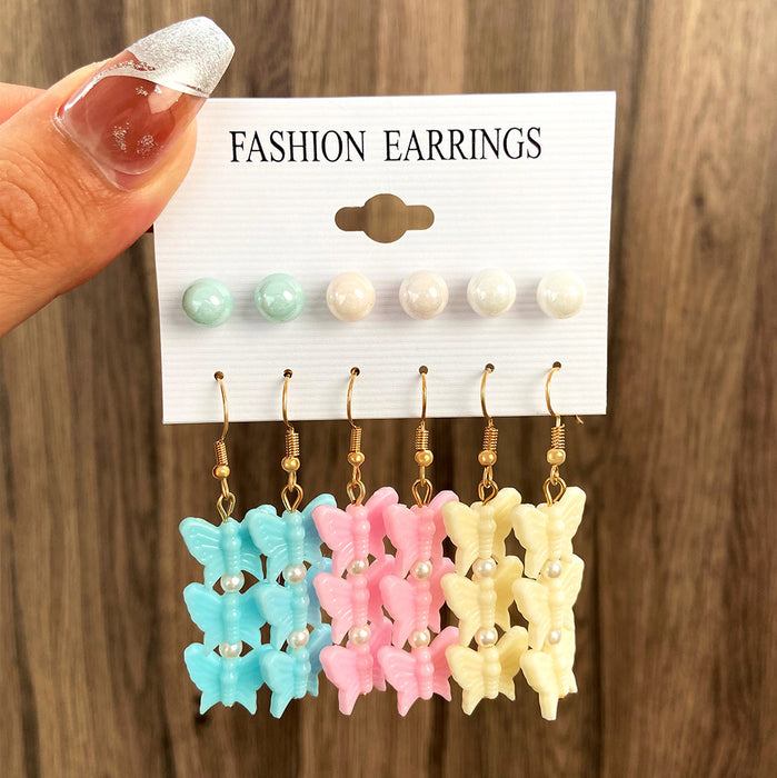 Wholesale Earrings Color Butterfly Love Pearl Flower Mushroom Earrings Six Piece Set JDC-ES-D660