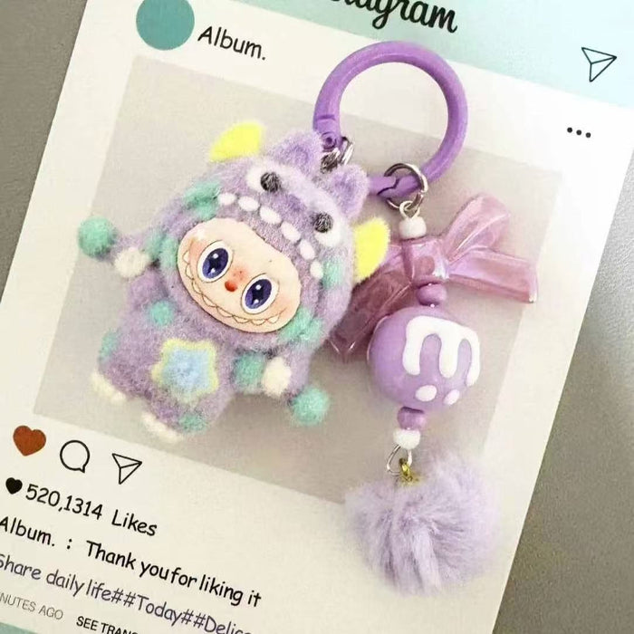 Wholesale Flocked Polka Dot Monster PVC Bag Charm Keychain Decorative Gift For Students