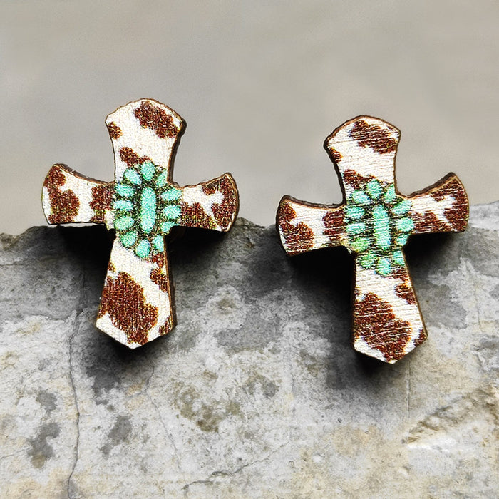 Wholesale 2 Pairs/Pack Leopard Print Lightning Bull Head Cross Earrings JDC-ES-HeYi071